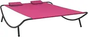 Outdoor Lounge Bed, Garden Sun Lounge Patio Sun Bed Lounger Day Bed Chaise Lounge Outdoor Lounge Bed Fabric Pink