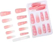Baluue 24pcs Nail Shaped Piece Nail Sticker Artificial Nails Custom Manicure Tips Wearing Finger Impress Toe Fake False Nail Kit Nail Decor False Nail Tip Detachable Nail Patches Pink Abs