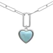 .925 Sterling Silver Natural Larimar Heart Shaped Pendant Necklace 16-18" Extens