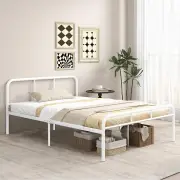 CostwayModern Metal Platform Bed with Headboard Footboard-White