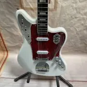 White Jazzmaster Electric Guitar SS Pickup Chrome Part Red Pickguard Free Ship