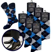 1-3-6 Dress Socks ROYAL BLUE Argyle Socks Cotton Size 10-13 PREMIUM QUALITY