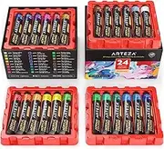 ARTEZA Acrylic Paint, Set of 24 Colors/Tubes (22 Ml/0.74 Oz.) with Storage Box, Rich Pigments, Non Fading, Non Toxic Paints for Artist, Hobby Painters & Kids, Ideal for Canvas Painting
