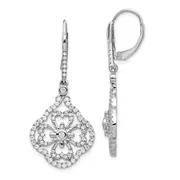 14k White Gold Real Diamond Fancy Leverback Earrings