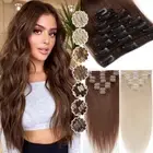 Balayage Clip In Human Hair Extensions Full Head Weft Highlight Ombre Thick Remy