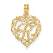 14K Yellow Gold 14Ky Heart Script Letter R Initial Charm