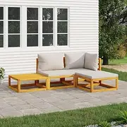 4 Piece Garden Lounge Set with Light Grey Cushions Solid Wood Patio Bar Sets