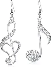 [BIRSTONE] Dazzling Czech Rhinestone Treble Clef Music Note Eighth Note Fish Hook Dangle Earrings
