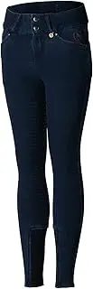 [HORZE] Kacy Kids Denim Look Winter Full Seat Breeches - Dark Blue - JR XS