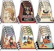 Abbylike 24 Pirate Party Favor Bags Pirate Drawstring Bag Pirate Goodie Bags Treasure Map Polyester Drawstring Backpack for Halloween Cosplay Pirate Birthday Party Adventure Supplies