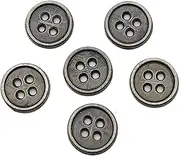 Carytalee 50PC Sewing Metal Buttons 4 Hole Antique Silver Round Vintage Crafts Buttons 10mm