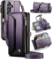[ELEPIK] for Galaxy S23 FE Case, Adjustable Crossbody Wallet Case with Card Holder, Kickstand [RFID Blocking] [Crossbody & Wrist Strap] Leather Phone Case for Samsung Galaxy S23 FE, Purple