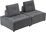 Foret 2pc Armless Seat Modular Extension Lounge Couch Velvet Sofa Dark Grey