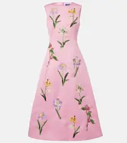 [Leo Lin] Leo Lin Cleo floral embroidered satin midi dress UK 8 pink