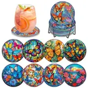 8Pcs Diamond Art Coasters with Holder, 5D Diamond Art Coasters Kits Butterfly