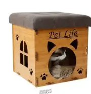 Foldaway Cat House Furniture Bench Carved Entrance 300lb 15.7"Lx15.7"Dx17.2"H