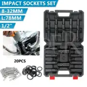 20PCS 1/2" inch Heavy Duty Deep Impact Socket Tool Set 8-32mm Metric Garage AU
