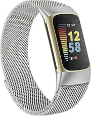 Metal Stainless Steel Bands for Fitbit Charge 6 Bands & Fitbit Charge 5 Band Women Men, Magnetic Milanese Mesh Comfortable Replacement Wristbands Strap for Fitbit Charge 6/5 Advanced Fitness Tracker