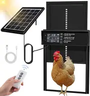 FOHOA Aluminium Waterproof Automatic Solar Powered Chicken Coop Door - 4 Modes with Timer Light Sensor/Anti-Pinch & Alert/Remote/LED Screen