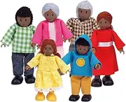 Hape Happy Family African American Dolls | Wooden Dollhouse Figures Set | 6-Piece Poseable Dolls for Imaginative Play & Storytelling | Kids Role Play Toy for Ages 3+