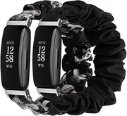 intended for Fitbit Inspire 2 & Ace 3 & Inspire HR & Inspire Bands Women Girl, Scrunchie Soft Elegant Pattern Wristband Elastic Stretch Bracelet Strap intended for Inspire 2 / Ace 3 / Inspire HR Fitness Tracker (Large, Black+Black Gray)