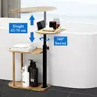 Bamboo Side Table Bath Tub Tray Shower Caddy Phone Wineglass Holder Bed Stand