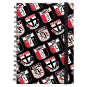 St Kilda Saints AFL Hard Cover Through the Years Logo Spiral Bound A5 Notebook