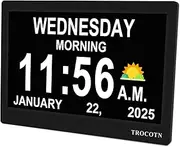 TROCOTN 10 Inchs Digital Clock Day Clock Large Display Alarm Clock Wall Clock (Black)