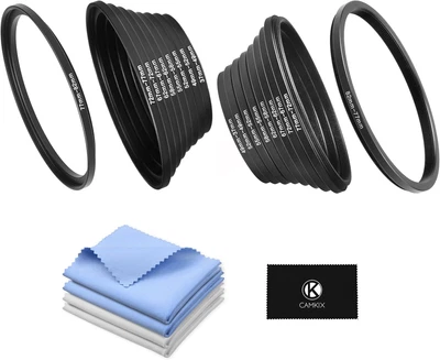 18-Piece Filter Ring Adapter Set - 9X Step-Up & Step-Down Rings for Lens Filters
