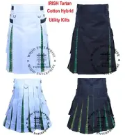 Scottish Handmade Irish Tartan Hybrid Utility Kilt Mens Cotton Kilts Custom Size