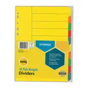 Marbig Indices & Divider 10 Tab Manilla A4 Brights