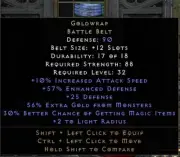 Diablo 2 Resurrected D2R NON-LADDER Upgraded Goldwrap Unique Battle Belt