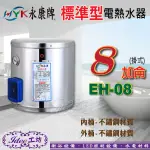 免運費 永康 標準型不鏽鋼 電熱水器 8加侖 EH-08 壁掛式 電能熱水器 8加侖 台灣製造
