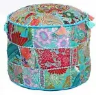 Pouf Ottoman Foot Stool Fabric Patchwork Embroidered Pufe Cover Indian Turquoise