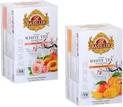 Basilur White Tea Bundle - Peach Rose 20 Enveloped Tea Bags & Mango Orange 20 Enveloped Tea Bags
