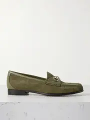 [Gucci] Gucci - Horsebit-embellished Corduroy And Leather Loafers - Army green - IT40 IT 40 Green