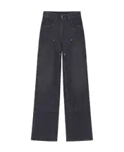 Oversized jeans in denim with patches 24,25,26,27,28 faded black