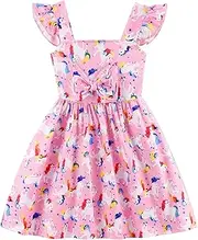 [RETSUGO] Toddler Girls Dresses Kids Summer Clothes Flutter Sleeve Birthday Party Bowknot Dress Casual Swing Sundress