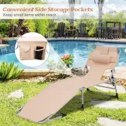 CostwayFolding Beach Lounge Chair with Pillow for Outdoor-Beige