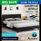 ALFORDSON Bed Frame Queen Double King Single Wooden Base Platform Black Leather