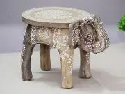 Elephant Shaped Handcrafted Handpainted Wooden Stool Cum Side Table Furniture