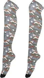 [Caihoyu] Women Soft Thigh High Socks Lightweight Long Knee High Socks Tall Thigh High Socks for Halloween Christmas Patterns, Christmas Patterns