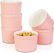 240ml Porcelain Ramekins, Candiicap Souffle Dishes Bowls for Baking, Pudding, Creme Brulee, Custard Cups, Serving Dip, Oven, Microwave and Dishwasher Safe (240ml,Matte Pink)