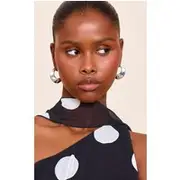 Silver Angled Crescent Scooped Hoop Earrings, Silver