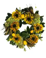Creative Displays 26in Fall Wreath With Sunflowers, Hydrangeas And Lemons