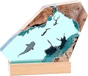 Ocean Resin Night Light,Epoxy Resin Ocean Lamp, Deep Sea Killer Whale and Diver Night Light,Handmade Bedside Wooden Table Resin Lamp Ornaments for Bedroom Office Decor