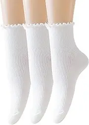 [LETSIQS] Cute Ruffle Ankle Socks for Women - Soft Cotton Knit Lettuce Low Cut Frilly Crew Socks