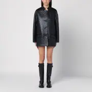 GG black leather oversize jacket