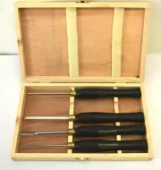YellowHammer Turning Tools 4 Piece Mini Lathe Chisel Set w Wood Case