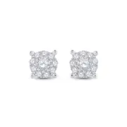 14k White Gold Round Diamond Solitaire Cluster Stud Earrings 1/3 Cttw
